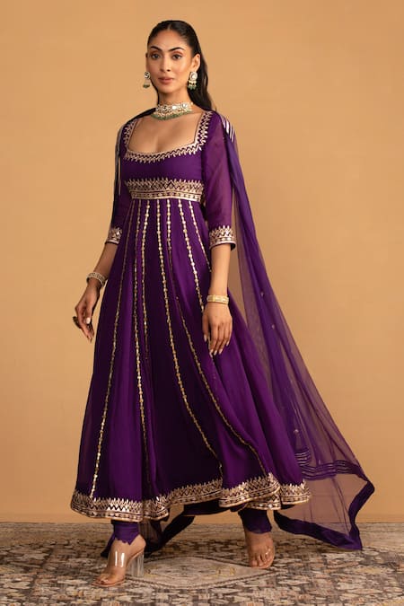 Esha Koul Purple Georgette Embroidery Gota Square Embellished Anarkali And Churidar Set  4