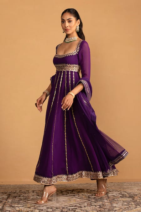 Esha Koul Purple Georgette Embroidery Gota Square Embellished Anarkali And Churidar Set  5