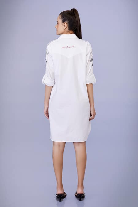 Shop Dilnaz White Cotton Embroidery Cutwork Collar Neck Blossom Pathani Tunic at Aza Fashions Shop_Dilnaz_White Cotton Embroidery Cutwork Collar Neck Blossom Pathani Tunic_at_Aza_Fashions