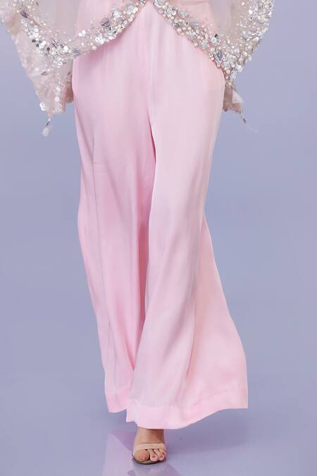Buy Dilnaz Pink Net And Blended Satin Embroidery Crystal V Neck Floral Kaftan With Jumpsuit Online at Aza Fashions Buy_Dilnaz_Pink Net And Blended Satin Embroidery Crystal V Neck Floral Kaftan With Jumpsuit_Online_at_Aza_Fashions