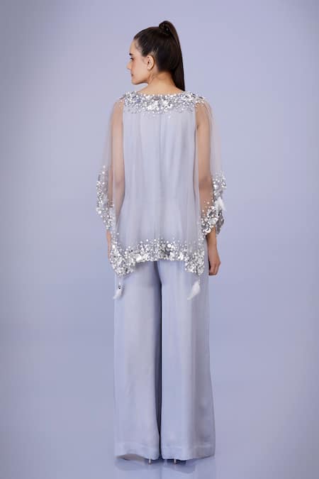 Dilnaz Floral Sequin Embroidered Kaftan With Jumpsuit 