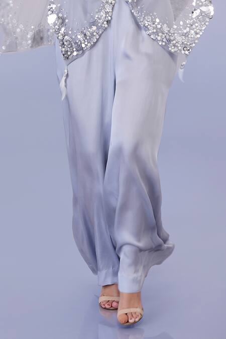 Buy Dilnaz Grey Net And Blended Satin Embroidery Crystal Floral Sequin Kaftan With Jumpsuit Online at Aza Fashions Buy_Dilnaz_Grey Net And Blended Satin Embroidery Crystal Floral Sequin Kaftan With Jumpsuit_Online_at_Aza_Fashions