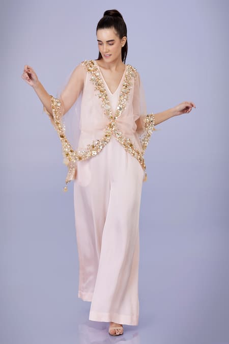 DILNAZ Sequin Embroidered Kaftan With Jumpsuit 