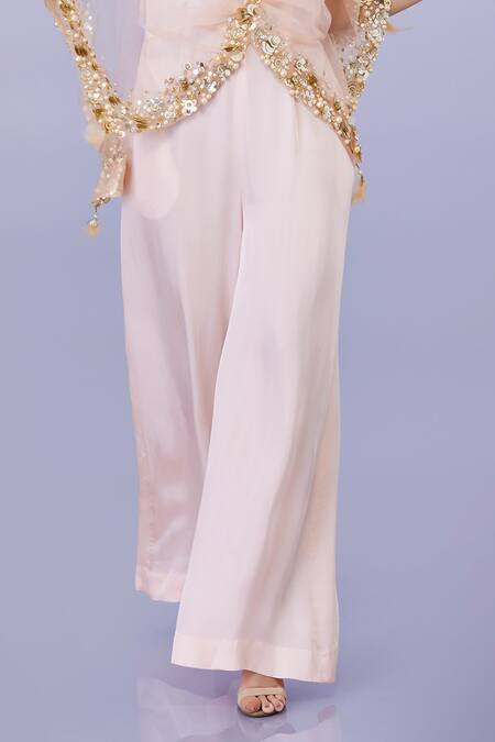 Buy Dilnaz Peach Net And Blended Satin Embroidery Crystal V Neck Sequin Kaftan With Jumpsuit Online at Aza Fashions Buy_Dilnaz_Peach Net And Blended Satin Embroidery Crystal V Neck Sequin Kaftan With Jumpsuit_Online_at_Aza_Fashions