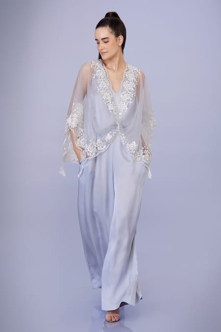 DILNAZ Flower Lace Embroidered Kaftan With Jumpsuit 