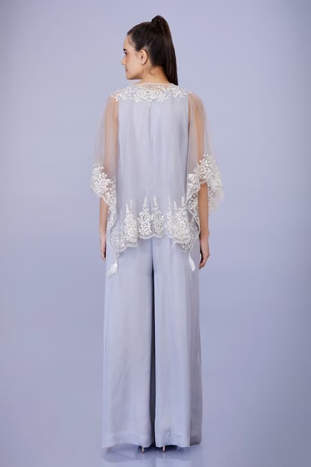 Dilnaz Flower Lace Embroidered Kaftan With Jumpsuit 