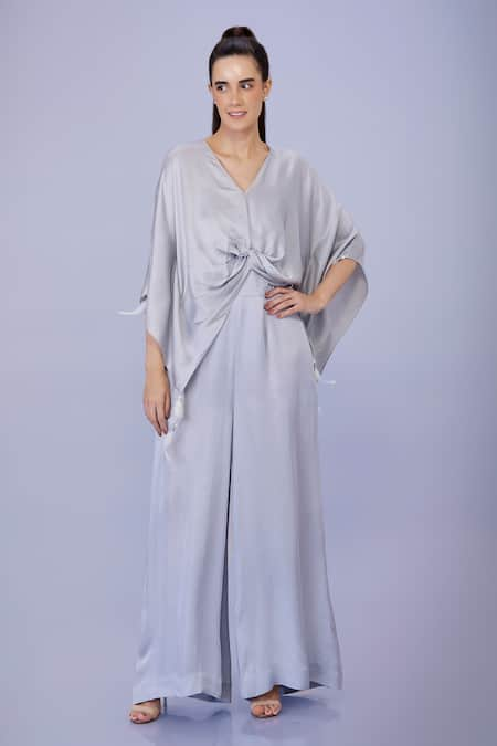 DILNAZ Plain Draped Kaftan With Jumpsuit 