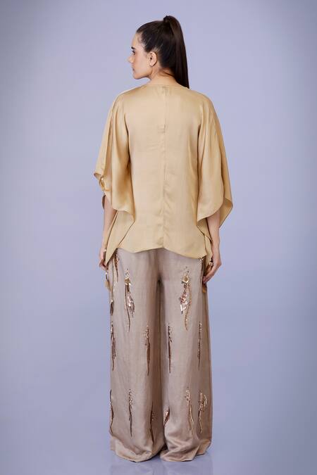 Shop Dilnaz Grey Blended Satin Linen Embroidery Sequins Squiggles Trouser at Aza Fashions Shop_Dilnaz_Grey Blended Satin Linen Embroidery Sequins Squiggles Trouser_at_Aza_Fashions