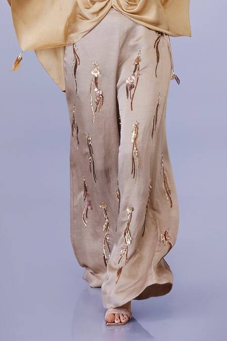 Buy Dilnaz Grey Blended Satin Linen Embroidery Sequins Squiggles Trouser Online at Aza Fashions Buy_Dilnaz_Grey Blended Satin Linen Embroidery Sequins Squiggles Trouser_Online_at_Aza_Fashions