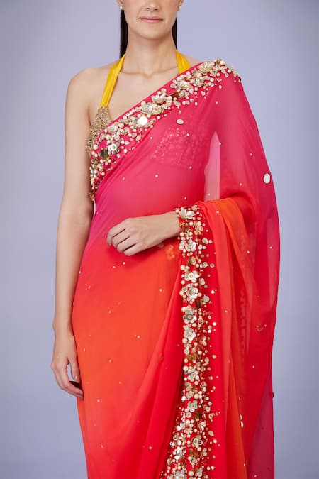 Dilnaz Pink Net, Georgette, Polyester Sequins, Beads Applique Work Saree Online at Aza Fashions Dilnaz_Pink Net, Georgette, Polyester Sequins, Beads Applique Work Saree _Online_at_Aza_Fashions