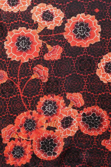 Buy Satya Paul Black Silk Satin Embroidery Chandigarh Marigold Print Saree With Running Blouse Buy_Satya Paul_Black Silk Satin Embroidery Chandigarh Marigold Print Saree With Running Blouse