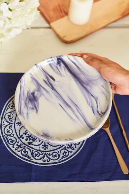 Buy Inheritance India Blue 100% Cotton Block Print Mandala 4 Pcs Table Mats Buy_Inheritance India_Blue 100% Cotton Block Print Mandala 4 Pcs Table Mats