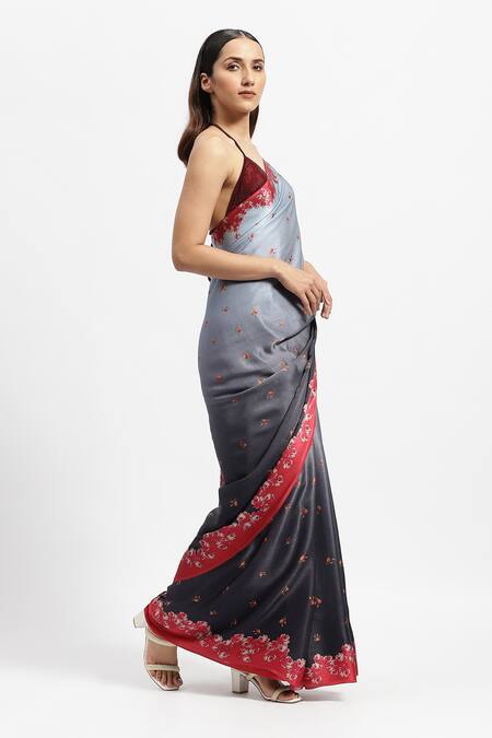 Buy_Satya Paul_Blue Silk Satin Night Embrace Print Saree With Running Blouse _Online_at_Aza_Fashions