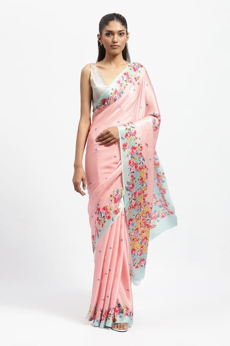 Satya Paul Bewitched European Rose Garden Print Saree With Running Blouse 