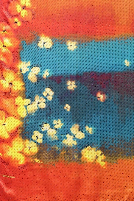 Buy_Satya Paul_Red Silk Satin Hestia Burning Bloom Flame Print Saree With Running Blouse 