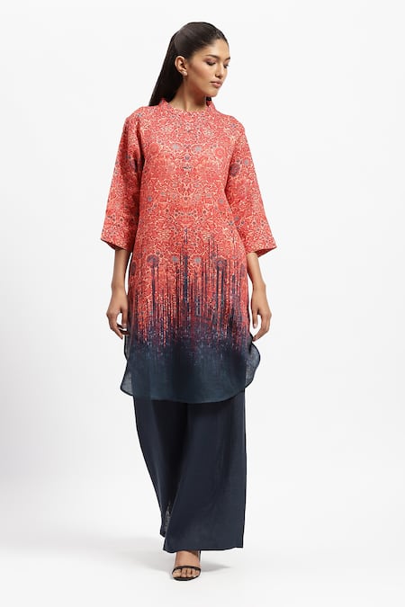 Satya Paul Madder Floral Print Kurta 