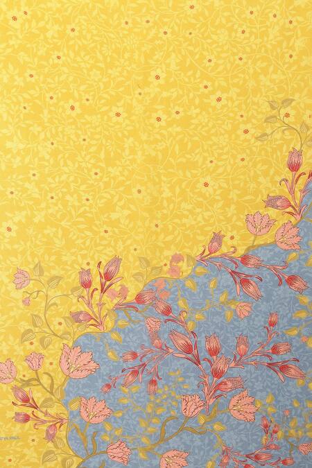 Satya Paul Yellow Silk, Crepe Brightest Day Print Saree With Running Blouse at Aza Fashions Satya Paul_Yellow Silk, Crepe Brightest Day Print Saree With Running Blouse _at_Aza_Fashions