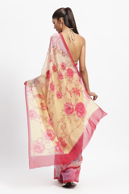 Shop Satya Paul Purple Silk, Georgette Seeing Serotonin Print Saree With Running Blouse at Aza Fashions Shop_Satya Paul_Purple Silk, Georgette Seeing Serotonin Print Saree With Running Blouse _at_Aza_Fashions