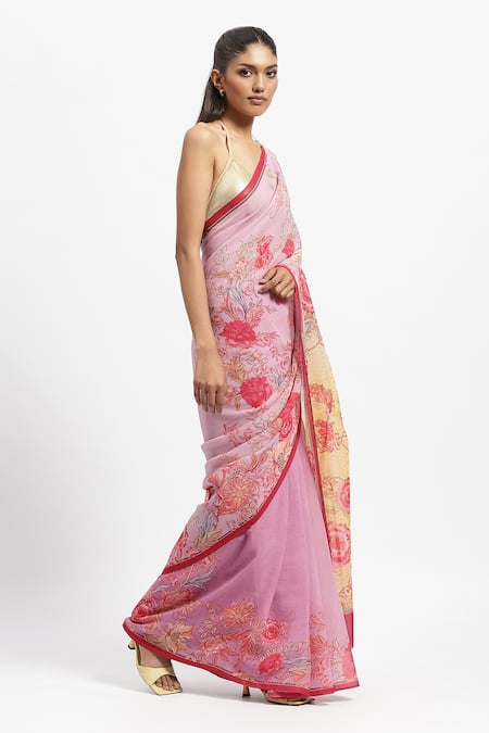 Buy Satya Paul Purple Silk, Georgette Seeing Serotonin Print Saree With Running Blouse Online at Aza Fashions Buy_Satya Paul_Purple Silk, Georgette Seeing Serotonin Print Saree With Running Blouse _Online_at_Aza_Fashions
