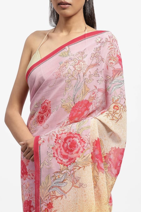 Shop Satya Paul Purple Silk, Georgette Seeing Serotonin Print Saree With Running Blouse Online at Aza Fashions Shop_Satya Paul_Purple Silk, Georgette Seeing Serotonin Print Saree With Running Blouse _Online_at_Aza_Fashions