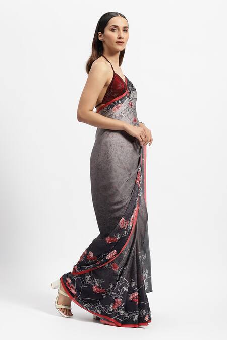 Buy_Satya Paul_Grey Silk, Crepe Crystals Nimbus Snow Embellished Saree With Running Blouse _Online_at_Aza_Fashions