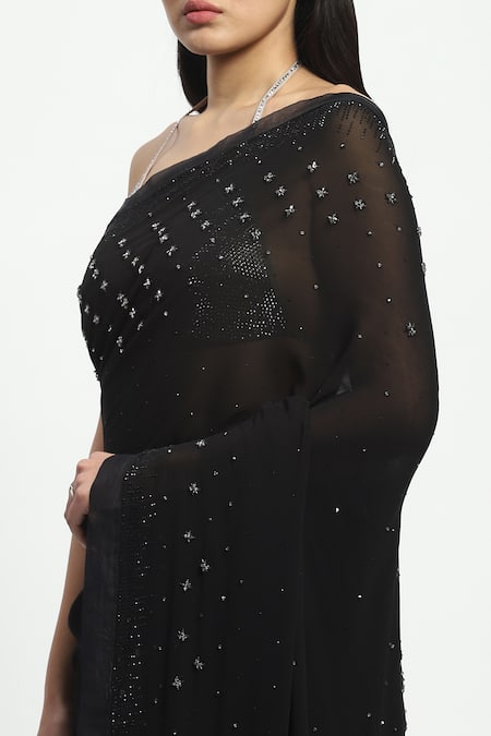 Satya Paul_Black Viscose, Georgette Crystal Math Embroidered Saree With Running Blouse _at_Aza_Fashions