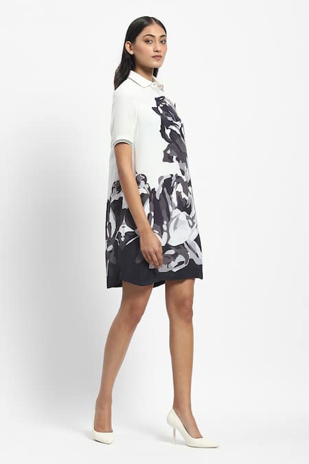 Buy Satya Paul White Linen Embroidery Collared Negative Rose Dress Online at Aza Fashions Buy_Satya Paul_White Linen Embroidery Collared Negative Rose Dress _Online_at_Aza_Fashions