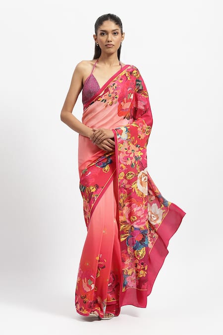 Satya Paul Papa Dont Peach Embellished Saree With Running Blouse 