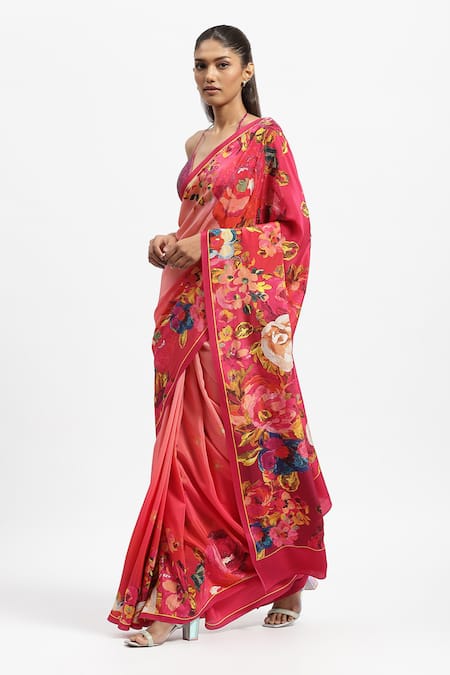 Buy Satya Paul Red Silk, Crepe Sequins Papa Dont Peach Embellished Saree With Running Blouse Online at Aza Fashions Buy_Satya Paul_Red Silk, Crepe Sequins Papa Dont Peach Embellished Saree With Running Blouse _Online_at_Aza_Fashions