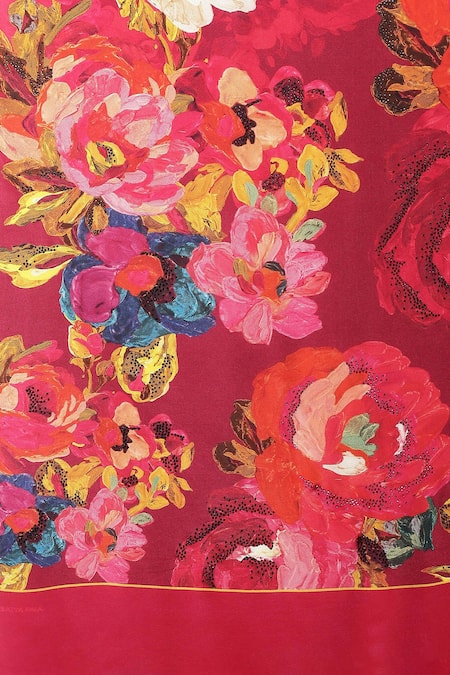 Satya Paul Red Silk, Crepe Sequins Papa Dont Peach Embellished Saree With Running Blouse at Aza Fashions Satya Paul_Red Silk, Crepe Sequins Papa Dont Peach Embellished Saree With Running Blouse _at_Aza_Fashions