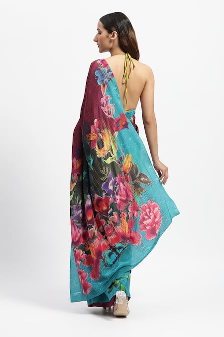 Satya Paul Wood Nymph Embellished Saree With Running Blouse 