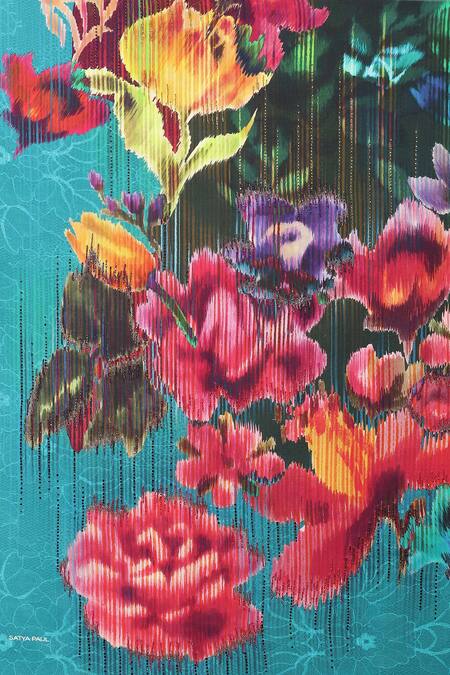 Satya Paul_Red Silk, Crepe Embroidery Wood Nymph Embellished Saree With Running Blouse _at_Aza_Fashions