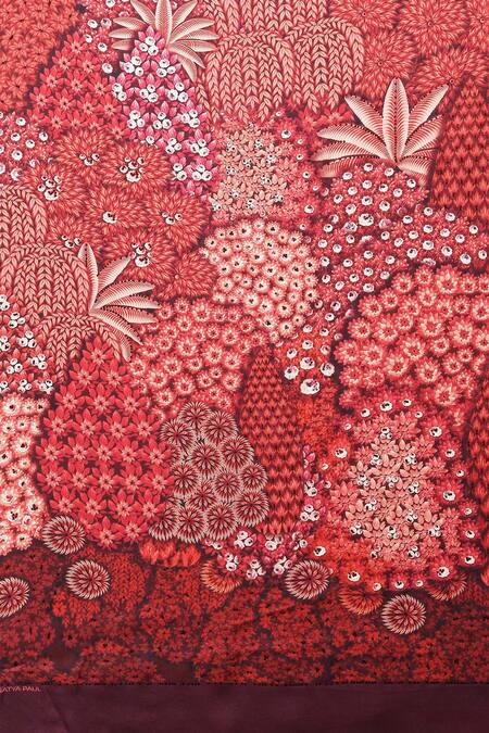 Buy Satya Paul Red Silk Satin Beads Maple Shade Printed Saree With Blouse Buy_Satya Paul_Red Silk Satin Beads Maple Shade Printed Saree With Blouse