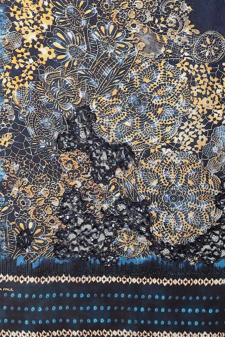 Satya Paul_Blue Silk, Crepe Lace, Sovereign Serenity Embellished Saree With Running Blouse _at_Aza_Fashions