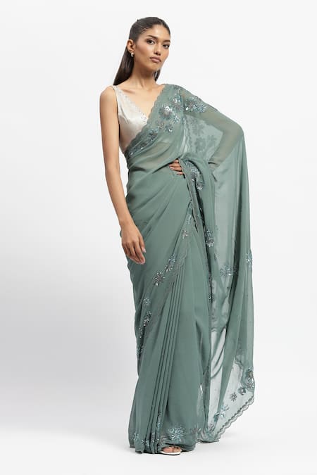 Satya Paul Half Past Noon Embellished Saree With Running Blouse 