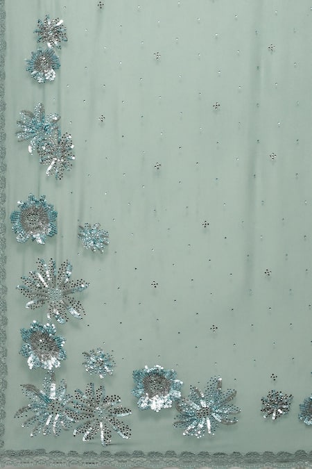 Buy_Satya Paul_Blue Viscose, Georgette Half Past Noon Embellished Saree With Running Blouse 