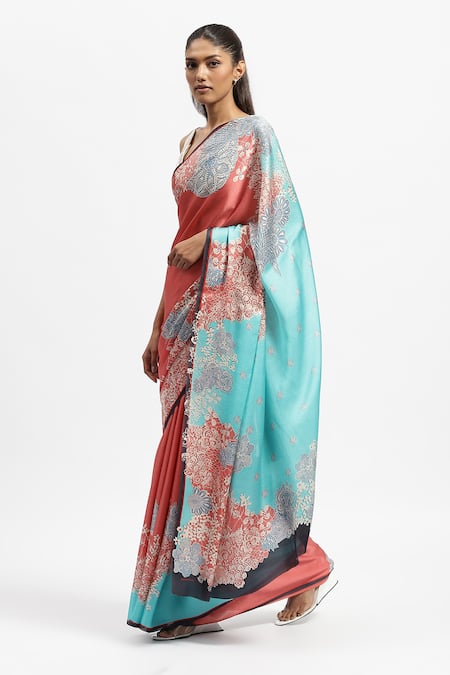 Satya Paul_Pink Silk Satin Miss Congeniality Embellished Saree With Running Blouse _Online_at_Aza_Fashions