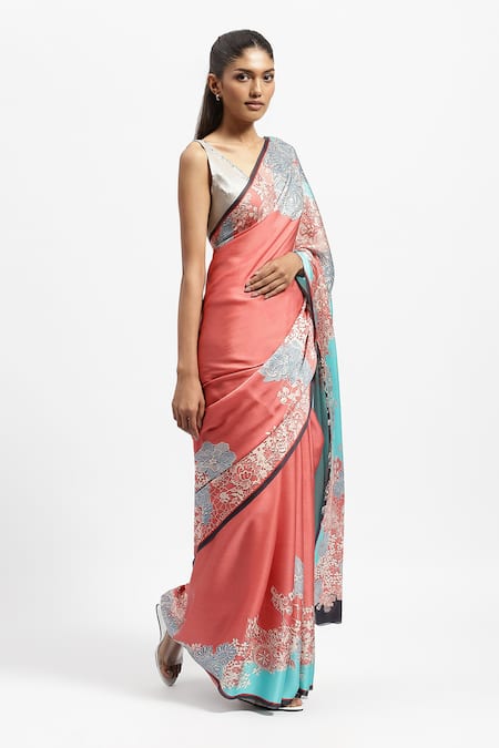 Buy_Satya Paul_Pink Silk Satin Miss Congeniality Embellished Saree With Running Blouse _Online_at_Aza_Fashions