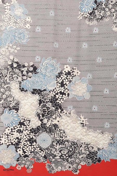 Satya Paul_Black Silk, Crepe Lace, Beads, Prodigy Embellished Saree With Running Blouse _at_Aza_Fashions