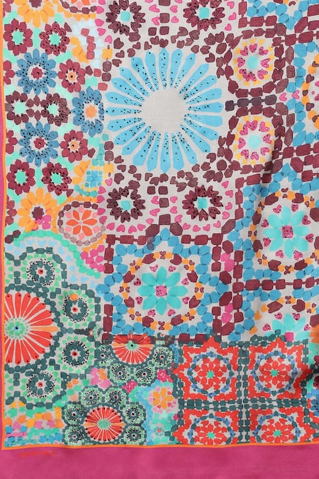 Buy Satya Paul Grey Silk Satin Crystals Fractal Bloom Embellished Saree With Running Blouse Buy_Satya Paul_Grey Silk Satin Crystals Fractal Bloom Embellished Saree With Running Blouse