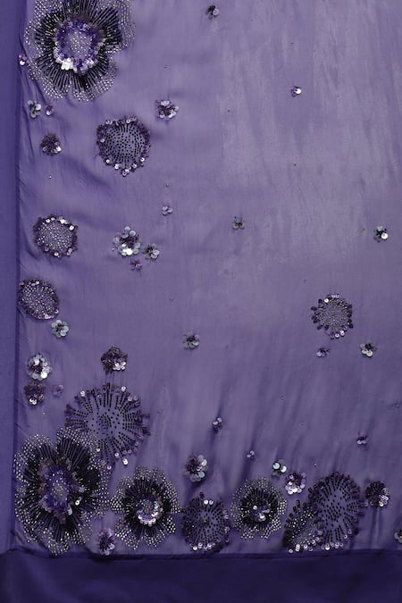 Satya Paul_Purple Viscose, Georgette Floral Embellished Saree With Running Blouse Piece _at_Aza_Fashions