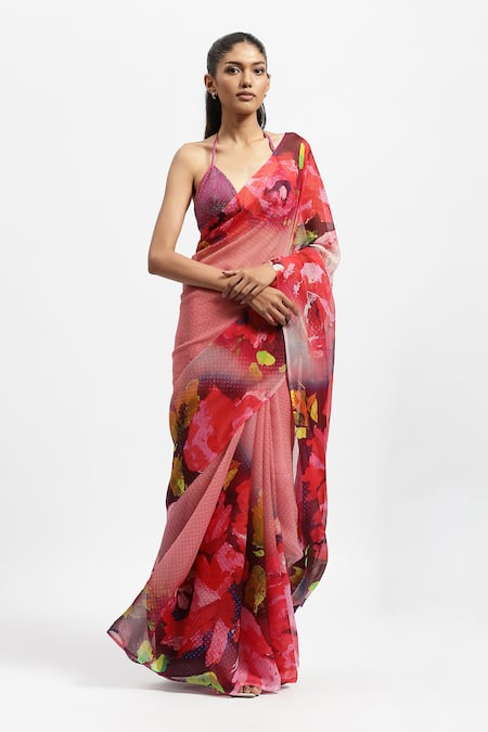 Satya Paul A Happy Feeling Printed Saree With Running Blouse Piece 