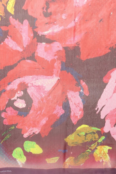 Buy_Satya Paul_Pink Silk, Chiffon A Happy Feeling Printed Saree With Running Blouse Piece 