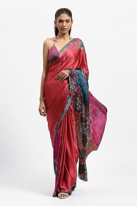 Satya Paul Dahlia Dreams Printed Saree With Running Blouse Piece 