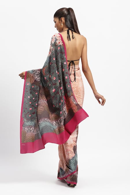 Satya Paul Messenger Floral Print Saree With Running Blouse Piece 