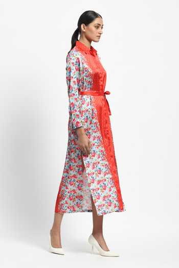 Buy_Satya Paul_Multi Color Satin Shawl Neck Lodhi In May Printed Dress_Online_at_Aza_Fashions