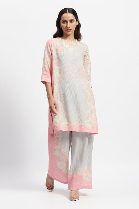 Satya Paul Paradise Found Lace Embellished Kurta & Flared Pant Set 