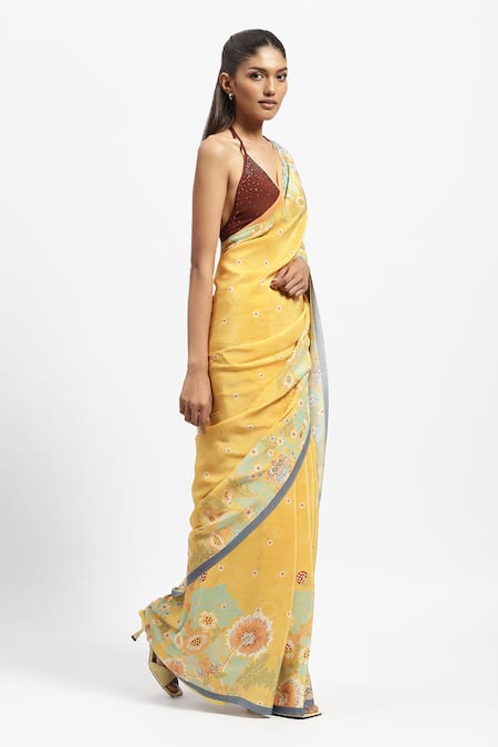 Buy Satya Paul Yellow Silk, Crepe Lemon Love Printed Saree With Running Blouse Online at Aza Fashions Buy_Satya Paul_Yellow Silk, Crepe Lemon Love Printed Saree With Running Blouse _Online_at_Aza_Fashions