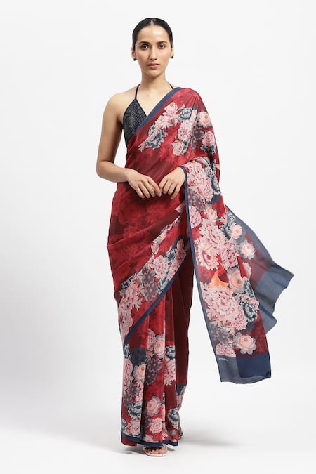 Satya Paul Stolen Dessert Printed Saree With Running Blouse 