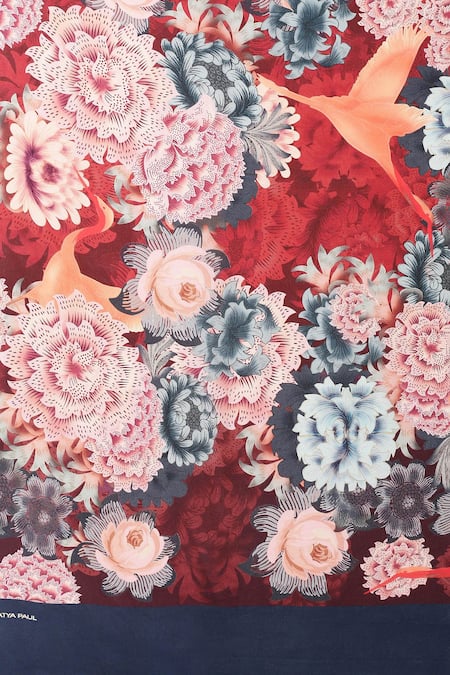 Satya Paul Red Silk, Crepe Stolen Dessert Printed Saree With Running Blouse at Aza Fashions Satya Paul_Red Silk, Crepe Stolen Dessert Printed Saree With Running Blouse _at_Aza_Fashions